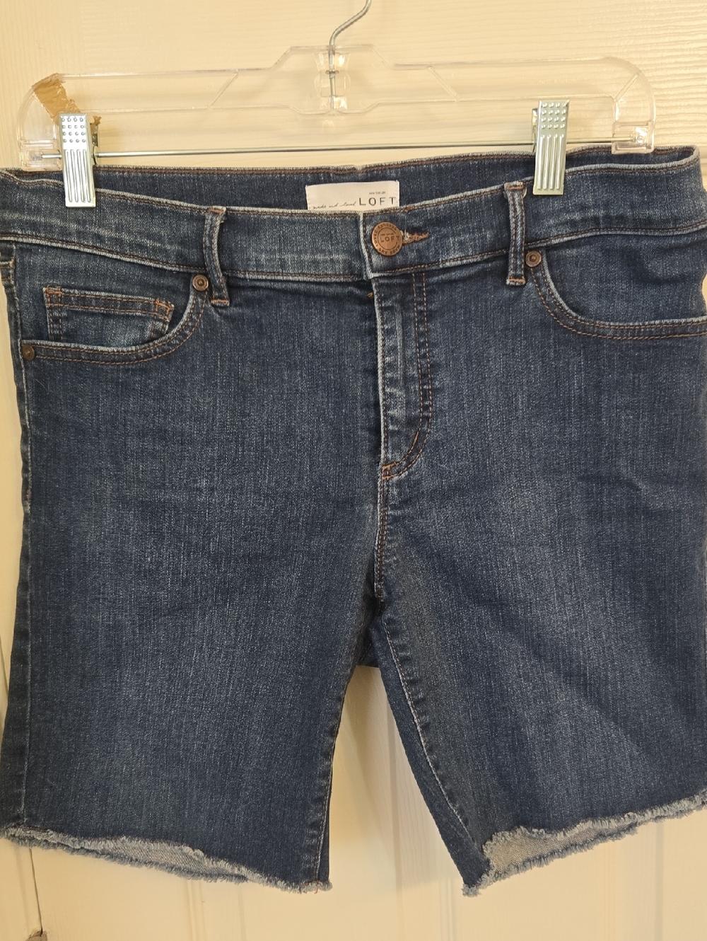 LOFT Dark Blue Cropped Denim Bermuda Shorts